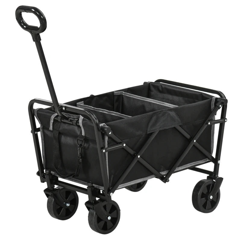 Outsunny Folding Garden Wagon Collapsible Wagon Cart With Wheels, Grey Gray