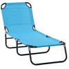 Outsunny Folding Chaise Lounge Pool Chairs, Outdoor Sun Tanning Chairs with Pillow, Reclining Back, Steel Frame & Breathable Mesh for Beach, Yard, Patio, Light Blue