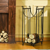 Outsunny 17" Curved Firewood Rack Holder with Bear and Pine Tree Design, Log Storage Rack with Handles and 110 lbs. Weight Capacity, Black