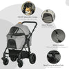 PawHut Pet Stroller Foldable Dog/Cat Travel Carriage with Reversible Handle EVA Wheels Brakes Storage Bag, 3-stage Canopy, Zippered Mesh Window Door, Grey
