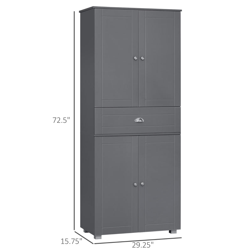 HOMCOM 71" Freestanding Kitchen Pantry Cabinet with 2 Large Double Door Cabinets  and 1 Center Drawer, Grey