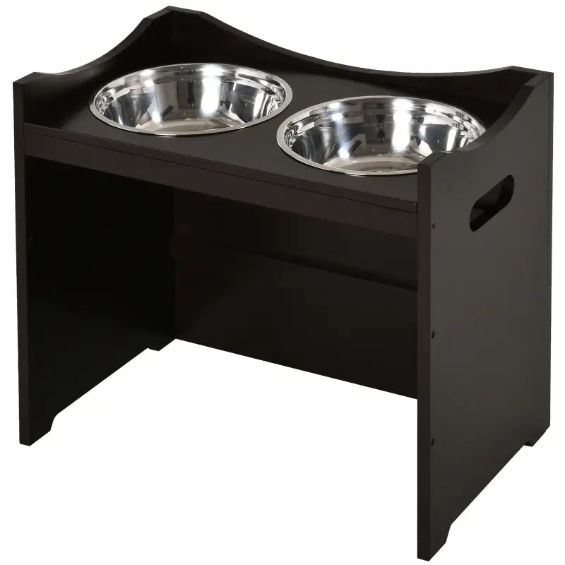 PawHut Raised Pet Feeding Storage Station with 2 Stainless Steel Bowls Base for Large Dogs and Other Large Pets, Dark Brown