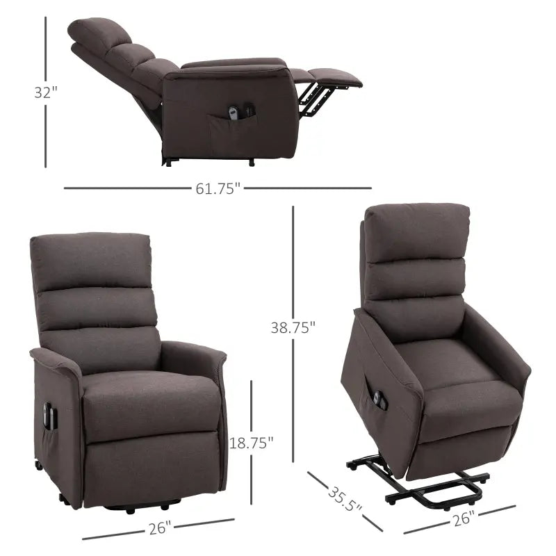 HOMCOM Power Lift Assist Recliner Chair for Elderly with Remote Control, Linen Fabric Upholstery, Brown