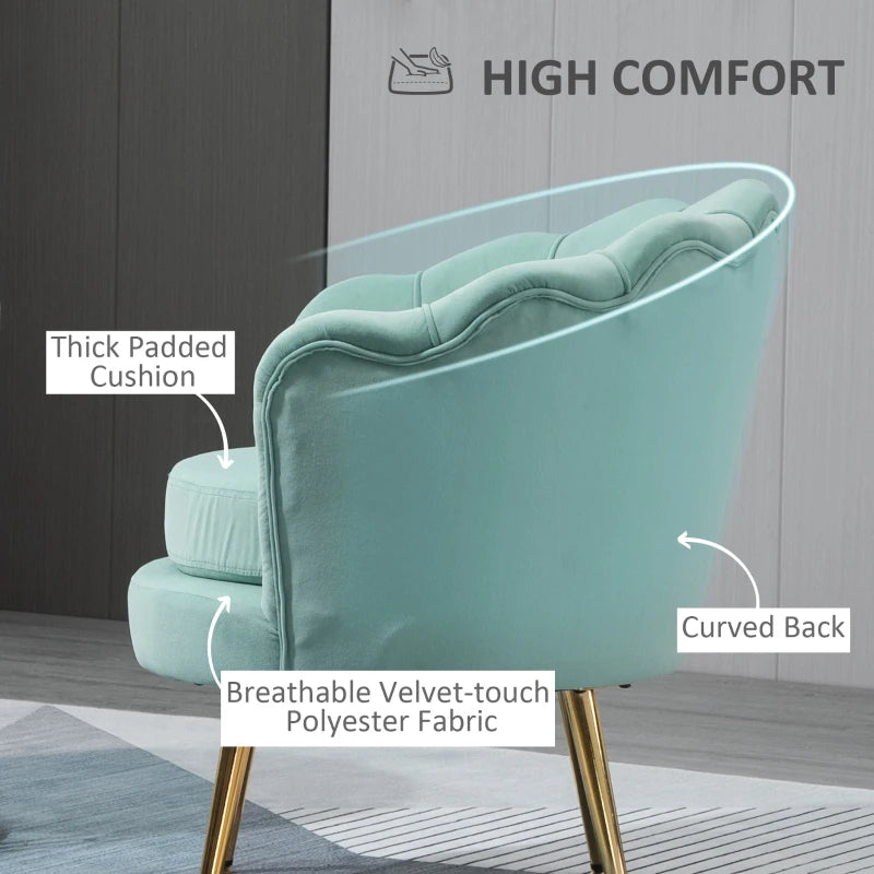 HOMCOM Elegant Velvet Fabric Accent Chair/Leisure Club Chair with Gold Metal Legs for Living Room, Blue