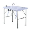 Outsunny 40" Portable Camping Table with Faucet Folding Easy-Clean Camping Table with Dual Water Basins