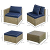 Outsunny 6 Pieces Patio Furniture Sets Outdoor Wicker Conversation Sets All Weather PE Rattan Sectional sofa set with Ottoman, Cushions & Tempered Glass Desktop, Blue