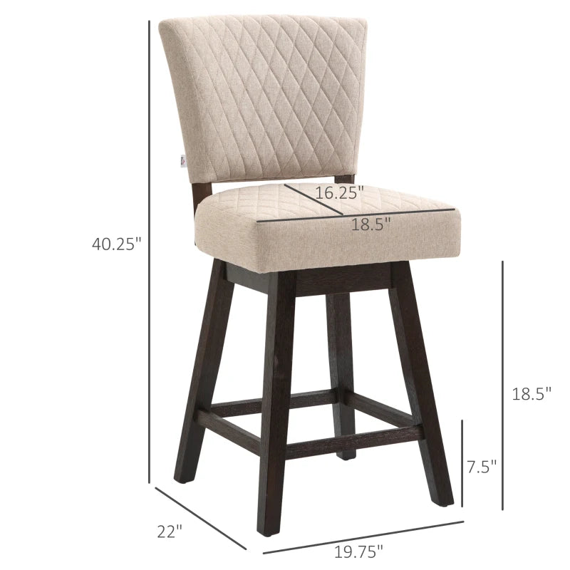 HOMCOM Set of 2 Swivel Counter Height Bar Stools with Footrest, Cream White