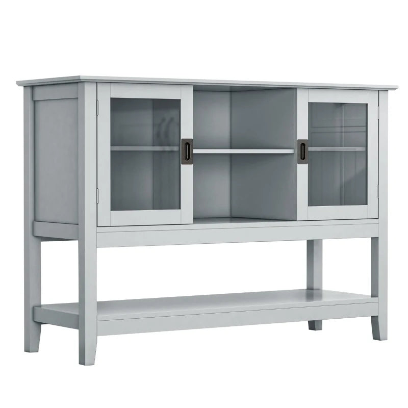HOMCOM Modern Sideboard Buffet Cabinet with Framed Glass Doors, Multiple Storage Options, and Anti-Topple for Kitchen, Living Room, Grey