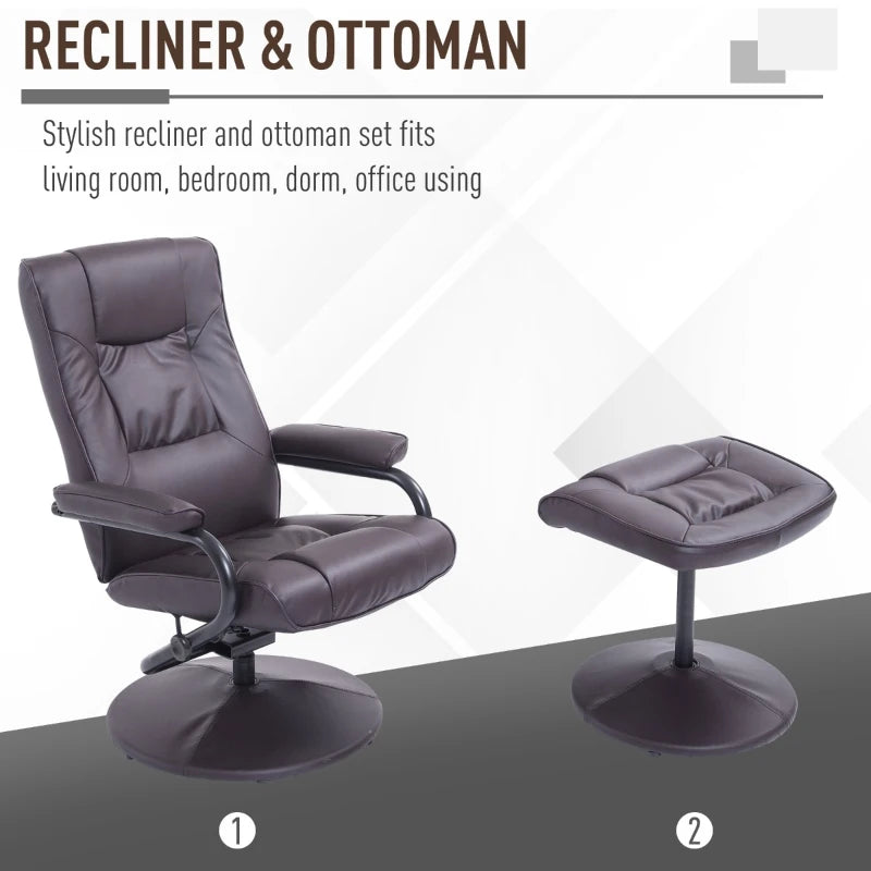 HOMCOM Ergonomic Faux Leather Lounge Armchair Recliner And Ottoman Set - Brown