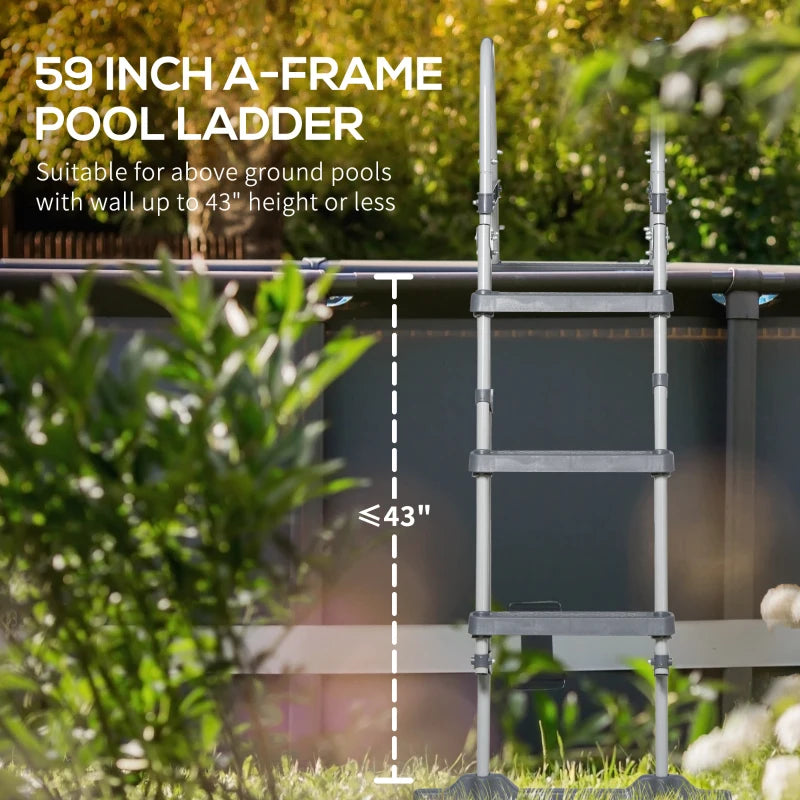 Outsunny 70" Above Ground Swimming Pool Ladder, A-Frame Deck Ladder with Top Platform, Non-slip Steps & Rounded Handrails for 48" Pool Wall Height, Gray
