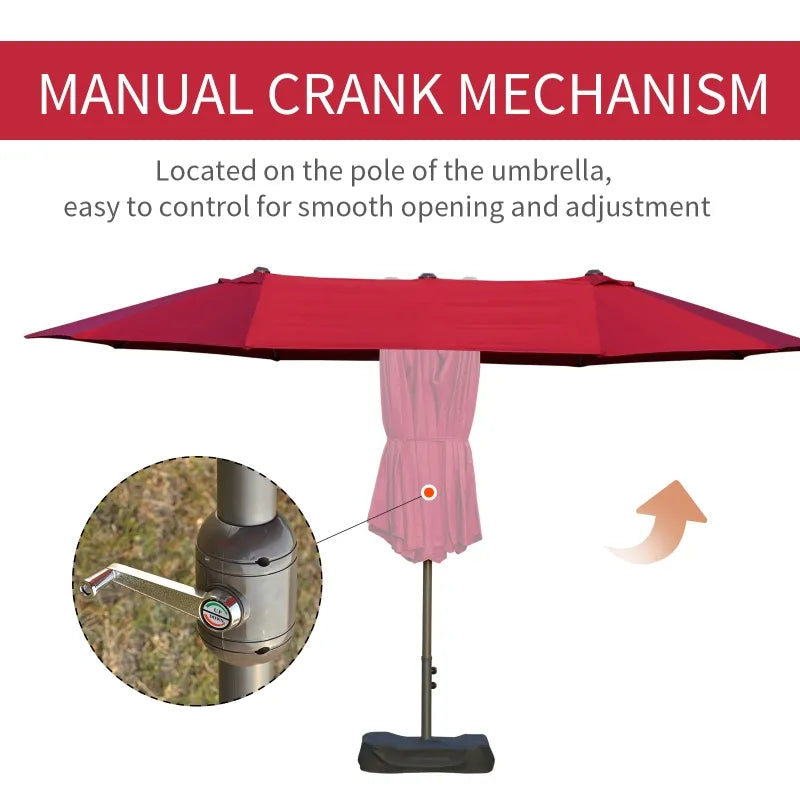 Outsunny 15ft Extra Large Patio Umbrella, Double-Sided Outdoor Umbrella with Crank Handle and Air Vents for Backyard, Deck, Pool, Market, Wine Red