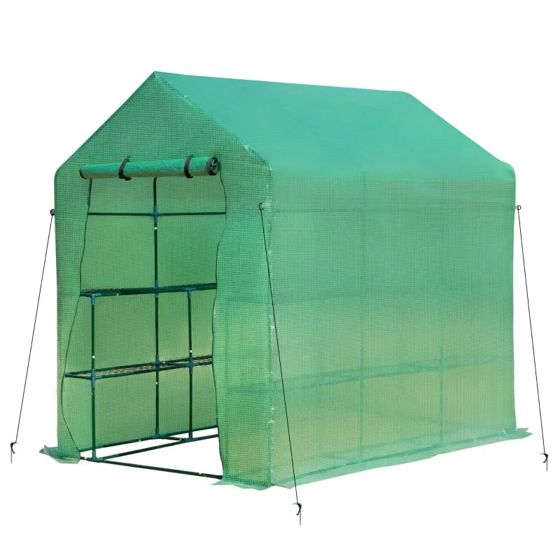 Outsunny 84.25" x 56.25" x 76.75" 2-Tier Shelf Greenhouse for Outdoor Garden Plant & Plant Use with PE Cover & Steel Frame