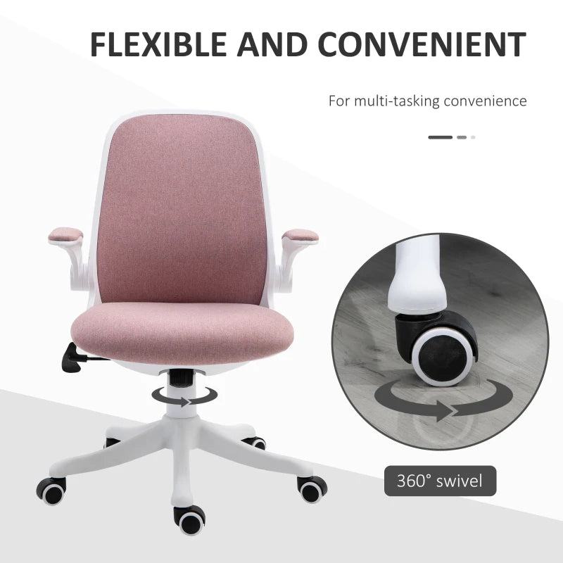 Vinsetto Linen-Touch Fabric Office Desk Chair Swivel Task Chair with Adjustable Lumbar Support, Height and Flip-up Padded Arms, Grey
