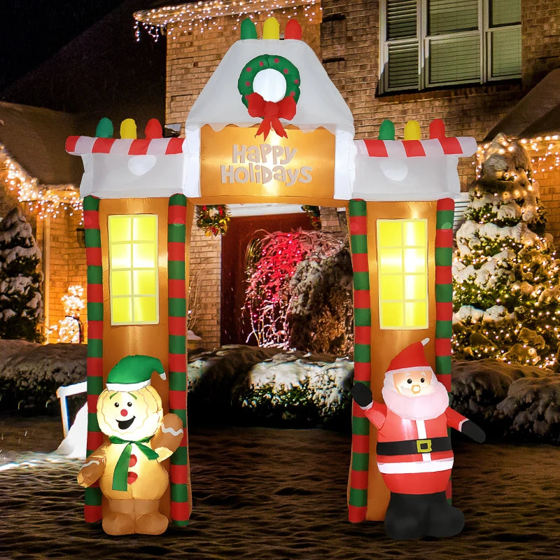 Outsunny 11.5ft Christmas Inflatable Archway with 2 Nutcracker Soldiers Rocking Horse, Blow-Up Outdoor LED Yard Display