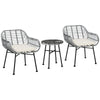 Outsunny 3 Piece Patio Set, Outdoor Bistro Furniture, PE Rattan Wicker Table and Chairs, Cushioned, Hand Woven, Barrel-Style with Tempered Glass for Garden, Porch, Pool, Backyard, Cream White