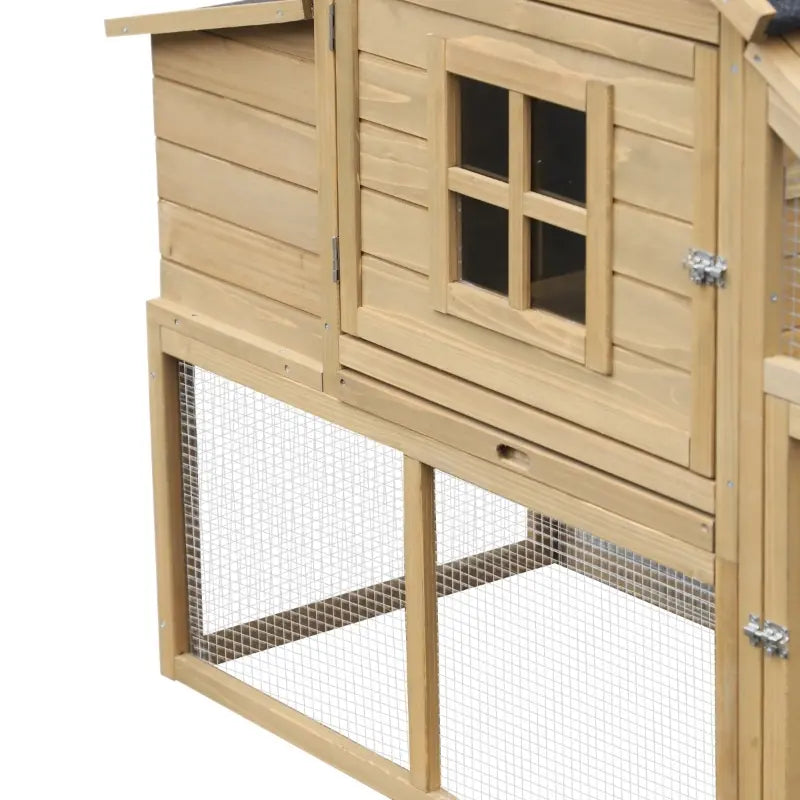 PawHut 69" Wooden Chicken Coop, Poultry Cage Hen House with Connecting Ramp, Removable Tray, Ventilated Window and Nesting Box, Natural