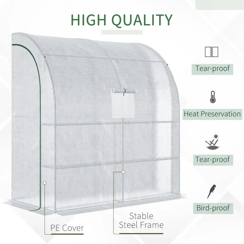 Outsunny 7' x 4' x 7' Hobby Greenhouse, Walk-in Lean-to PE Tomato Hot House Kit with Steel Frame, Zippered Door Plant Nursery, White