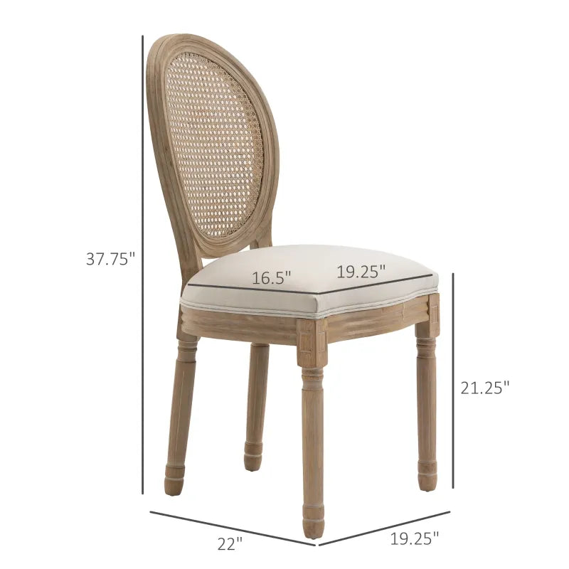 HOMCOM Vintage Armless Dining Chairs Set of 2, French Chic Side Chairs with Curved Backrest and Linen Upholstery for Kitchen, or Living Room, Cream White