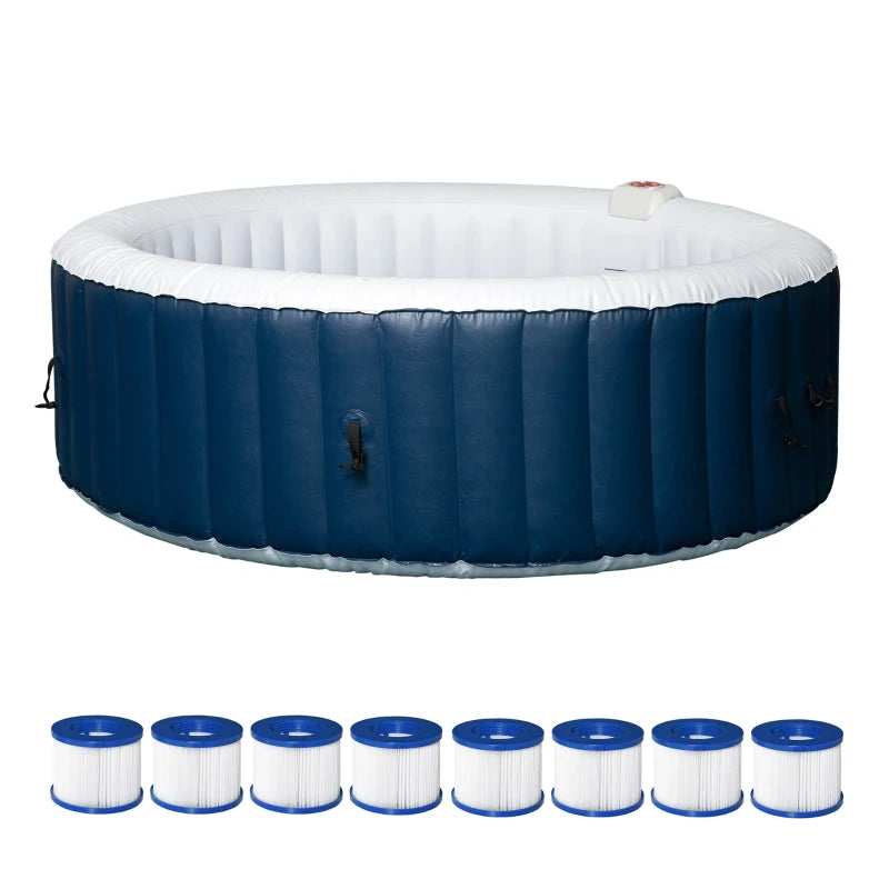 Outsunny 4-6 Person Inflatable Portable Hot Tub Outdoor Round Heated Spa with 130 Jets, Cover, Filter Cartridges, Blue