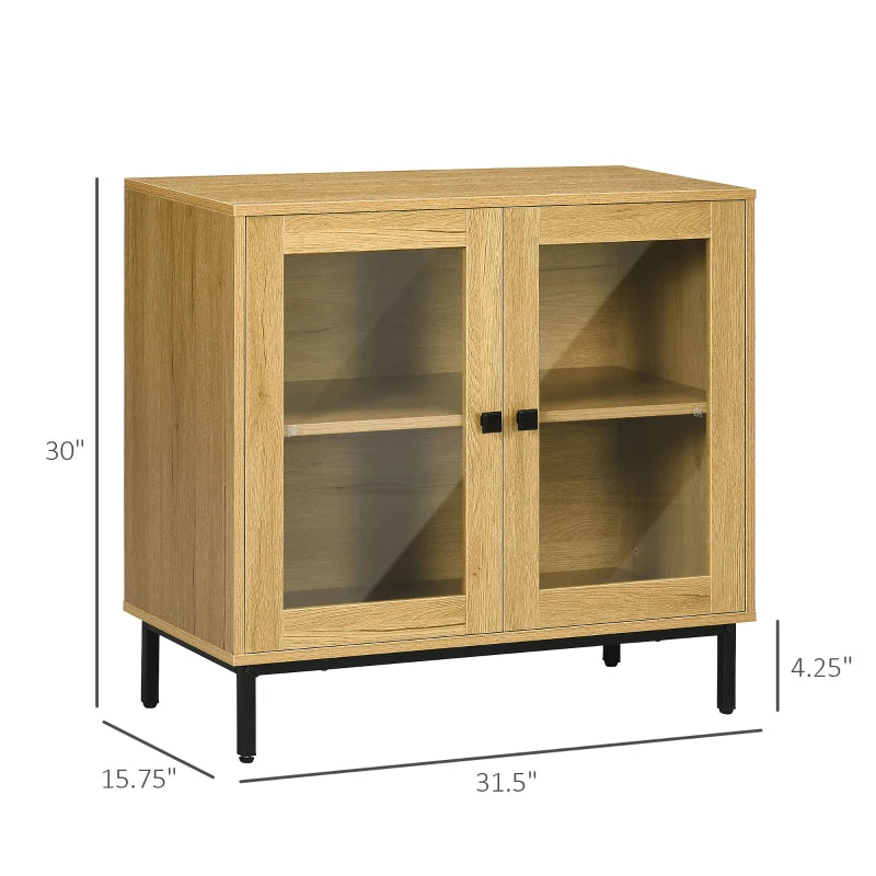 HOMCOM Bamboo Bathroom Cabinet, Storage Cabinet with Doors and Adjustable Shelves, 31.5" x 13.75" x 38.5", Natural