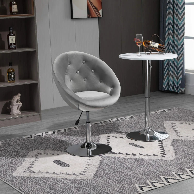 HOMCOM Modern Makeup Vanity Chair Round Tufted Swivel Accent Chair with Chrome Frame Height Adjustable for Living Room, Bedroom Grey