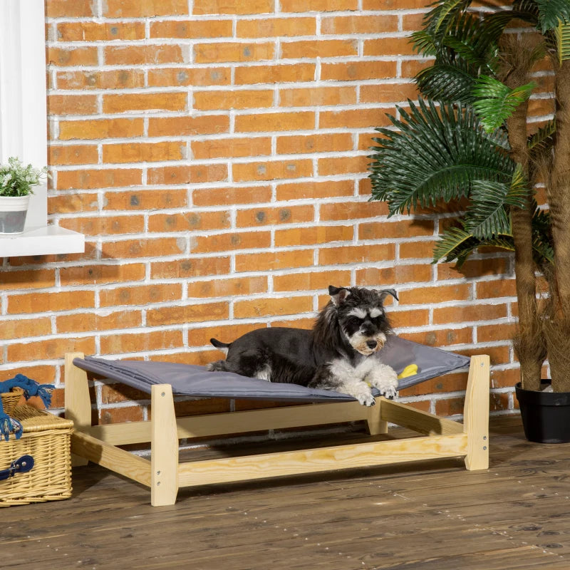 PawHut Raised Pet Bed Wooden Dog Cot with Cushion for Small & Medium Sized Dogs for Indoors/Outdoors, 35.5" x 19.75" x 11"